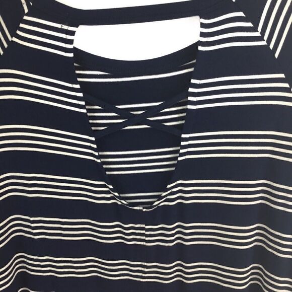 French Laundry Top Blue White Stripe Keyhole Back Short Sleeve Small - Picture 4 of 8